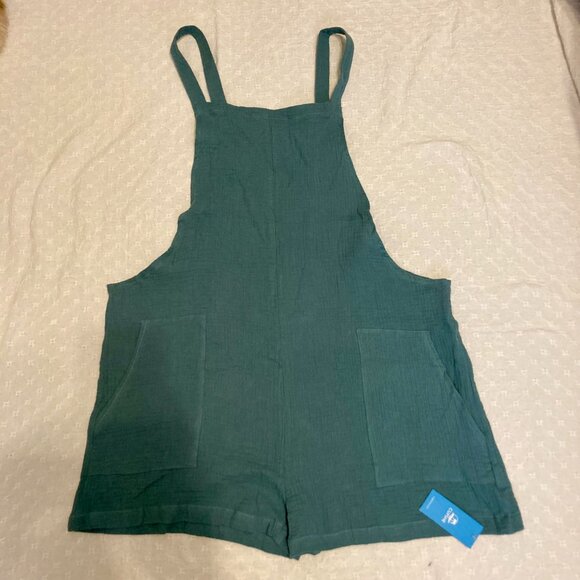 NWT, SZ L, Teal Cotton Crinkle Gauze Romper or Swim Cover Up - Picture 2 of 4